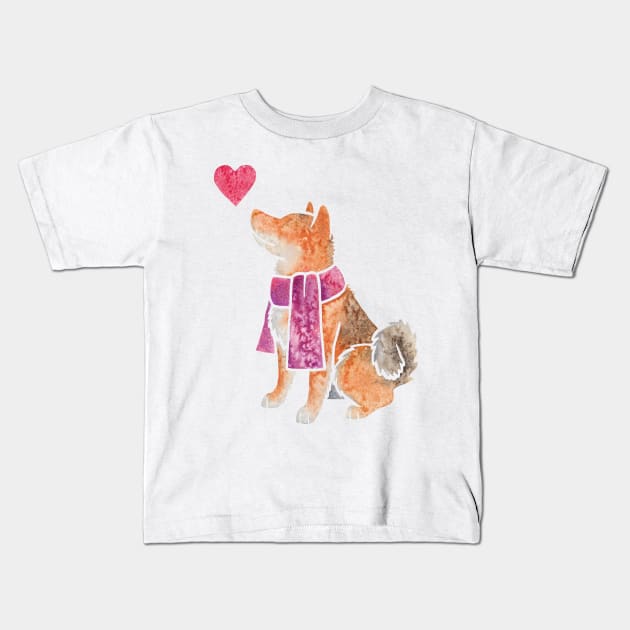 Watercolour Shiba Inu Kids T-Shirt by animalartbyjess